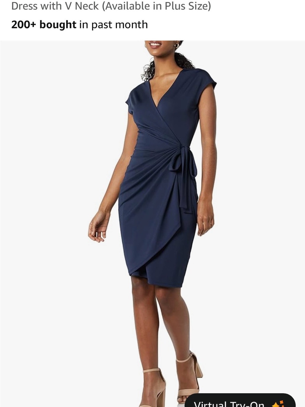 Amazon Essentials Navy Classic Wrap Dress | V-Neck Cap Sleeve | NWOT | Large